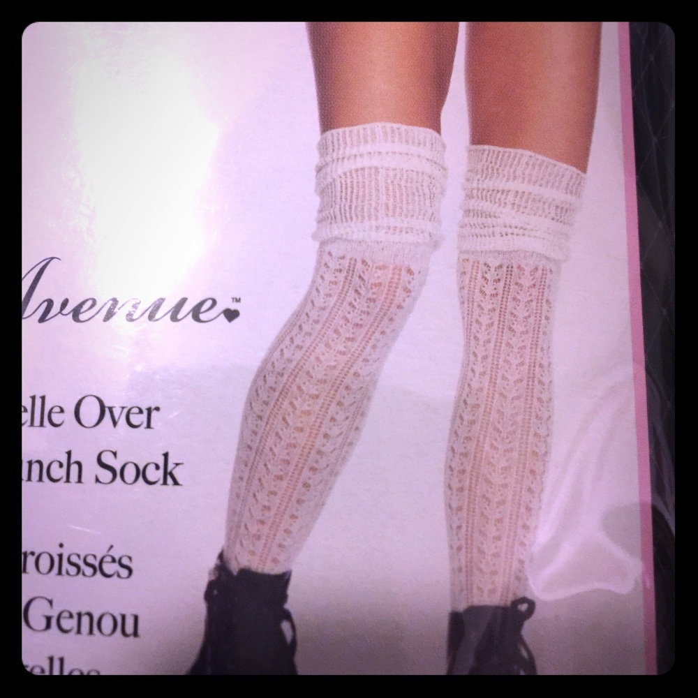 COPY - Acrylic pointelle over knee scrunch socks in ivory